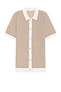 view 1 of 3 Short Sleeve Button Up Shirt in Tan & White