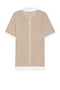 view 2 of 3 Short Sleeve Button Up Shirt in Tan & White