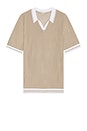view 1 of 3 Mesh Knit Polo in Tan & White