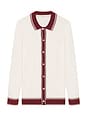 view 1 of 3 Cotton Linen Long Sleeve Sweater Polo in Salt & Brick