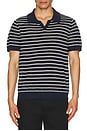 view 4 of 4 Linen Johnny Collar Polo Sweater in Deep Navy & White