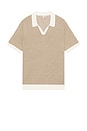 view 1 of 4 Linen Johnny Collar Polo in Tan & White