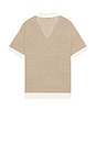 view 2 of 4 Linen Johnny Collar Polo in Tan & White