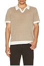 view 3 of 4 Linen Johnny Collar Polo in Tan & White