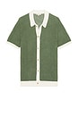 view 1 of 4 Linen Short Sleeve Button Up Knit Shirt in Seaspray & White