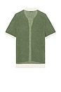 view 2 of 4 Linen Short Sleeve Button Up Knit Shirt in Seaspray & White