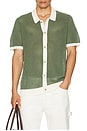 view 3 of 4 Linen Short Sleeve Button Up Knit Shirt in Seaspray & White