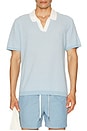 view 3 of 4 Cotton Textured Johnny Collar Polo in Pale Blue & White