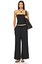 view 5 of 6 Air Linen Wide Leg Drawstring Pant in Solid Black
