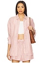 view 1 of 5 Air Linen Boyfriend Shirt in Oxblood & White