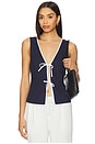 view 1 of 4 Air Linen Tie Front Top in Deep Navy & White