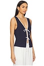 view 2 of 4 Air Linen Tie Front Top in Deep Navy & White