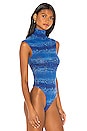 view 3 of 5 PRINTED SNAKE TULLE 바디수트 in Blue Boa