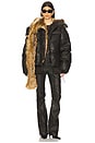 view 1 of 4 Woven Deconstructed Double Zip Puffer Jacket in Brown
