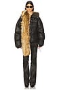view 2 of 4 Woven Deconstructed Double Zip Puffer Jacket in Brown
