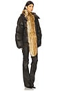 view 3 of 4 Woven Deconstructed Double Zip Puffer Jacket in Brown