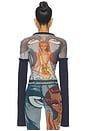 view 3 of 4 Mesh Hybrid Longsleeve in Julien Ceccaldi Print in Print-Blue