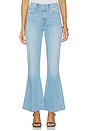 view 1 of 6 Marlow Skimmer Undone Hem Seamed Belt Loops Flare Jeans in Santorini Sky