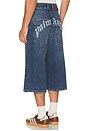 view 1 of 5 Curved Logo Denim Skater Short in Medium Blue