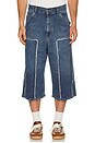 view 2 of 5 Curved Logo Denim Skater Short in Medium Blue
