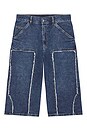 view 5 of 5 Curved Logo Denim Skater Short in Medium Blue