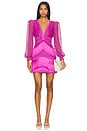 view 1 of 4 ROBE COURTE LONG SLEEVE FRINGE in Cerise