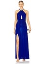 view 1 of 3 ROBE MAXI METALLIC JERSEY HALTER NECK in Sapphire