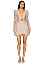 view 1 of 4 Seashell Lycra Long Sleeve Mini Dress in Beige