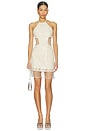 view 1 of 4 Crochet Bloom Halterneck Mini Dress in Beige