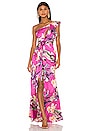 view 1 of 4 Grace Print One Shoulder Maxi Dress in Fuchsia