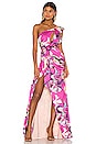 view 4 of 4 Grace Print One Shoulder Maxi Dress in Fuchsia