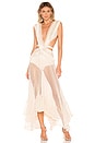 view 1 of 5 Fringe and Mesh Cutout Maxi Dress in Wheat