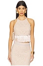 view 1 of 5 x Camila Coelho Flower Crochet Halterneck Top in Beige