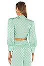 view 3 of 5 Satin Dot Tie Front Cropped Top in Aqua