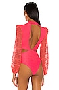 view 4 of 5 Crochet Sleeve Bodysuit in Neon Coral