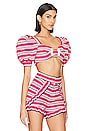 view 2 of 4 Striped Crochet Puff Sleeve Top in Pink
