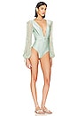 view 2 of 3 Monstera Netted Sleeve One Piece in Island Blue