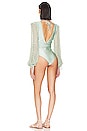 view 3 of 3 Monstera Netted Sleeve One Piece in Island Blue