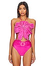 view 1 of 5 X Alessandra Ambrioso Beaded Flower Bikini Top in Flamingo