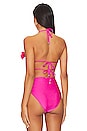 view 3 of 5 X Alessandra Ambrioso Beaded Flower Bikini Top in Flamingo