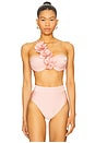 view 1 of 4 Lagoa Lycra Flower Applique Bikini Top in Pink
