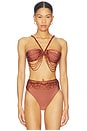 view 1 of 5 x Camila Coelho Golden Lune Halterneck Bikini Top in Copper