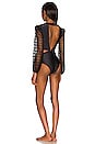 view 3 of 4 Plunge Netted Sleeve Swimsuit in Black
