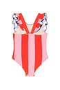 view 2 of 2 Girls Liv Swimsuit in Pink Wide Stripe With Red Stripe