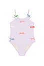 view 1 of 2 Girls Lottie Swimsuit in Lavender Multi Bow Applique