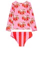 view 2 of 4 Girls Rash Guard Set in Pink Wild Strawberries