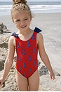 view 3 of 3 Girls Shelly One Piece Swimsuit in Red Nautical