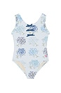 view 1 of 2 Girls Sylvie Bow Swimsuit in Blue Quilt Floral