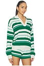 view 2 of 4 Retreat Stripe Collar Knit Pullover in College Green Stripe