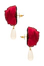 view 2 of 2 Rosette Pearl Drop Earrings in Crimson